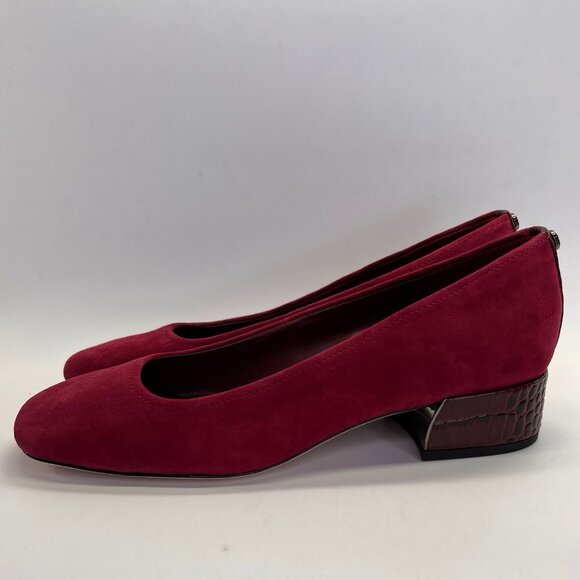 Donald Pliner Dreww Pump Size 7.5M Bordeaux Suede Croco Heel Comfort Show - Picture 3 of 16